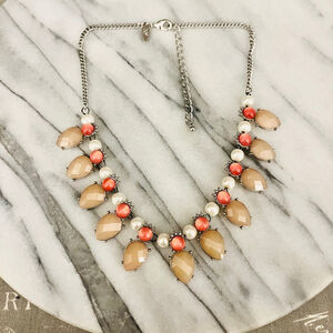 New York and Company Statement Necklace Peachy Pink Tan and Faux Pearl‎ Tan